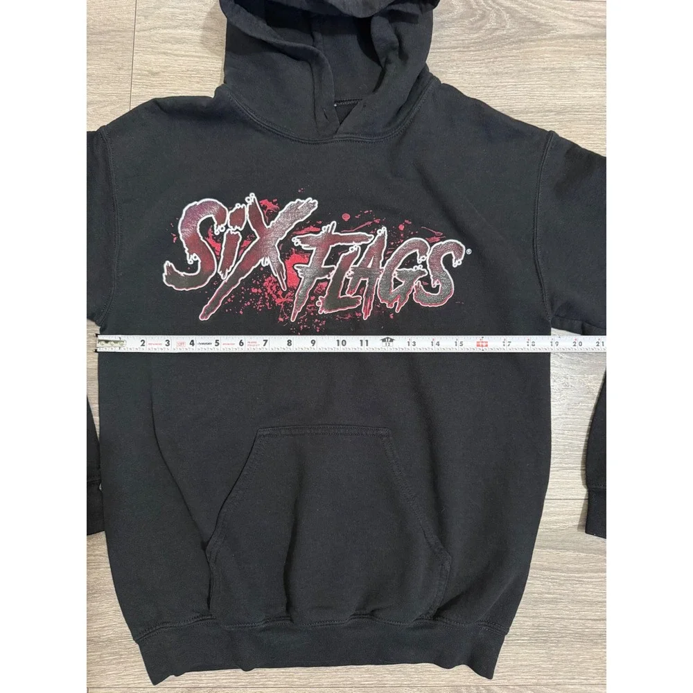Six Flags Mens Sweater S Evil Jester Hoodie Black Fright Fest Clown Pullover